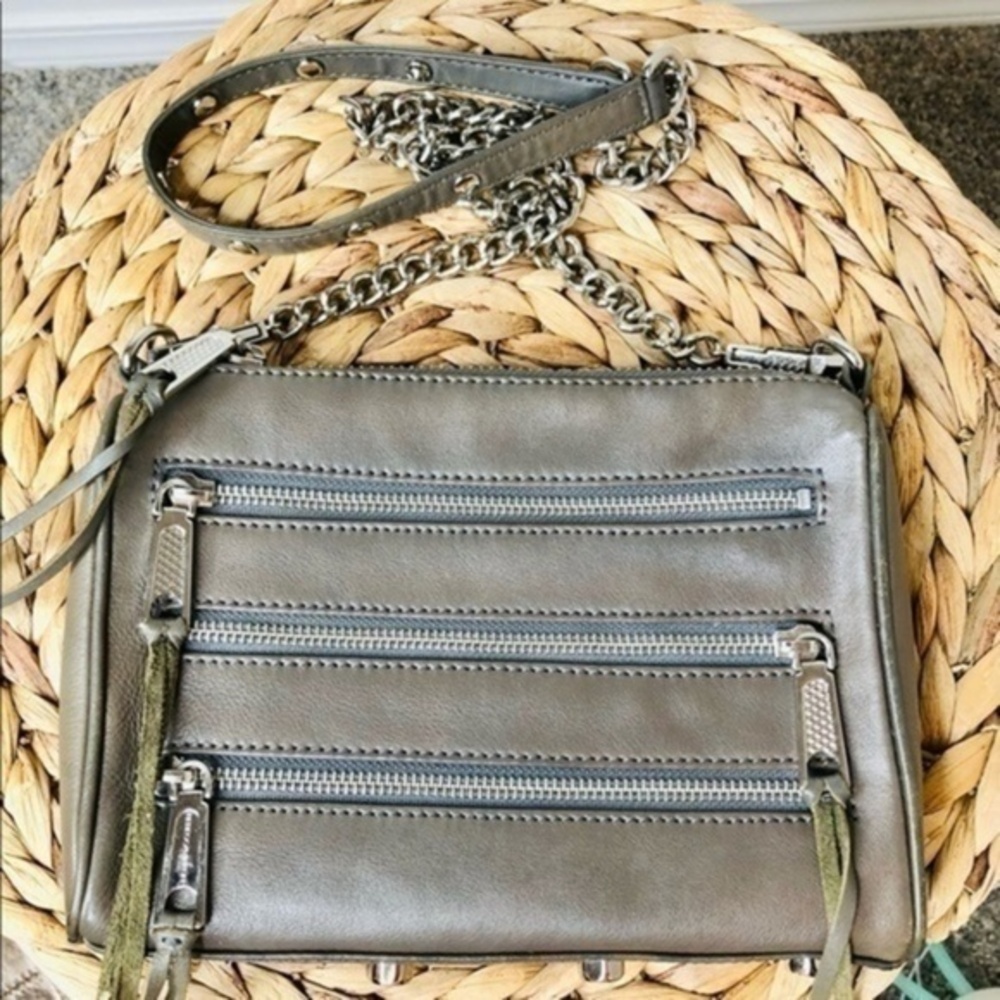 REBECCA MINKOFF purse Mini 5 Zip Crossbody bag leather slate Grey